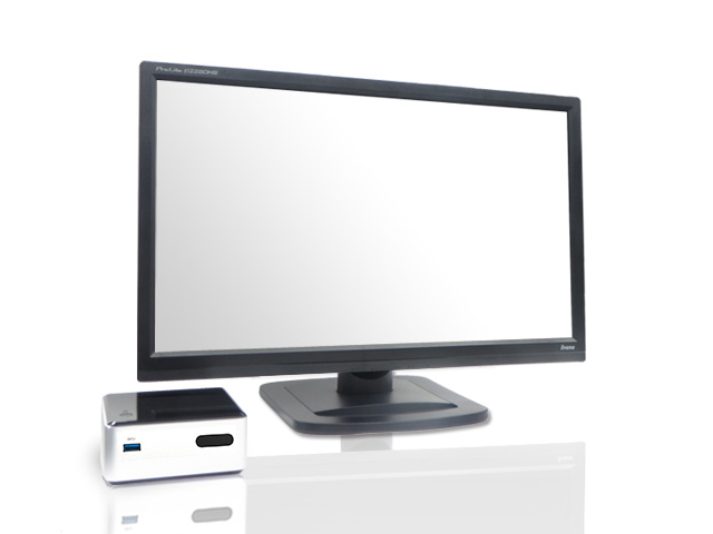 超小型パソコン規格のNUC(Next Unit of Computing)ミニPC本体と、省エネ・軽量のiiyama製21.5型ワイド液晶モニターセット