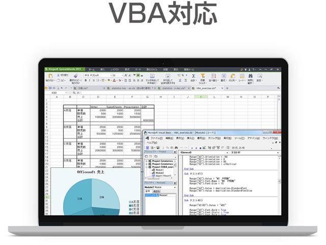 Microsoft Office と同一APIを採用し、VBAに対応。 ※Microsoft Officeのすべてのマクロには対応しておらず、またその動作を保証するものではございません。