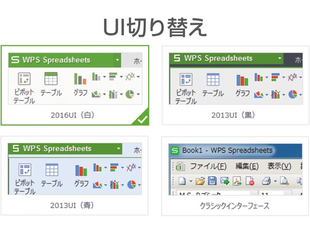 クラシックUI含む4種類のUIに切り替えが可能なので、なじみのあるUIを選んでお使いいただけます。