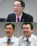 パナソニック オートモーティブシステムズ社 電装品ビジネスユニット 商品設計グループ 第3設計チーム チームリーダー 中村雅彦さん(上)主任技師 金澤 朗さん(下左)宿澤紀之さん(下右)