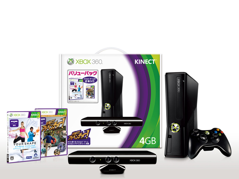 Xbox 360 4GB + Kinect �o�����[�p�b�N �̐��i�摜