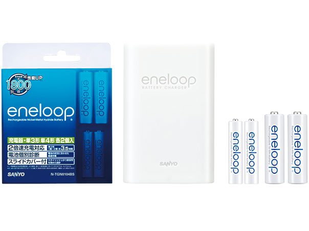 eneloop �P3�`2��/�P4�`2�t2�{���Ή��[�d��Z�b�g N-TGN0104BS �̐��i�摜