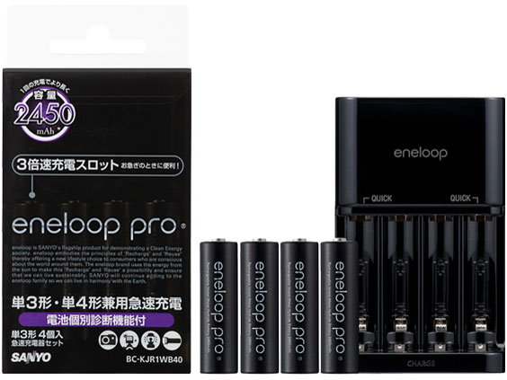 eneloop pro �P3�`4�t2�{���E3�{���Ή��}���[�d��Z�b�g BC-KJR1WB40 �̐��i�摜