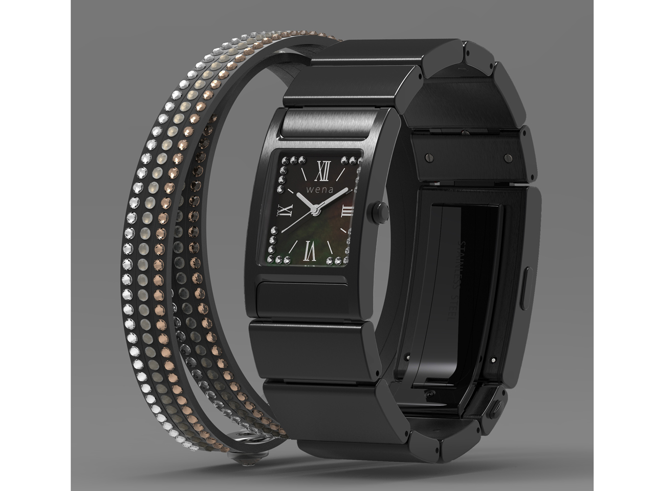 wena wrist Three Hands Square Crystal Edition WN-WT12B [�v���~�A���u���b�N]