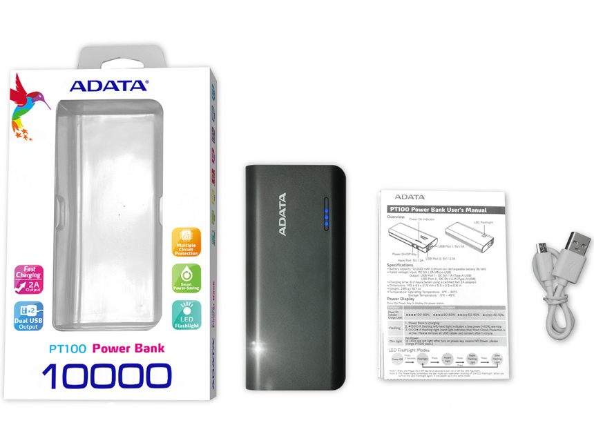 Power Bank APT100-10000M-5V-CBKGR [�u���b�N/�O���[��]