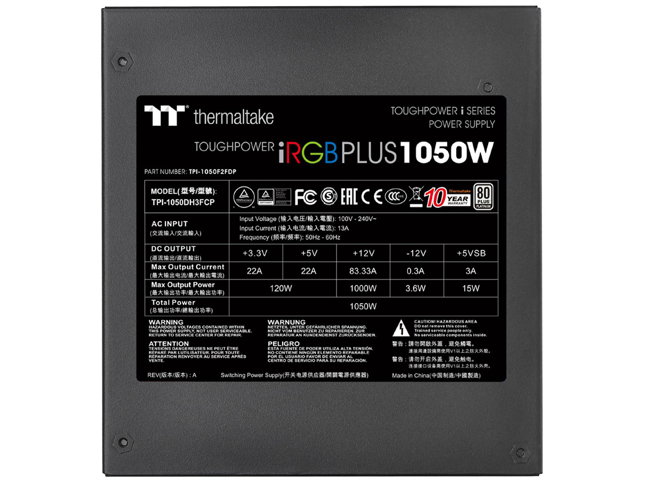 Toughpower iRGB PLUS 1050W PLATINUM PS-TPI-1050F2FDPJ-1 [Black]