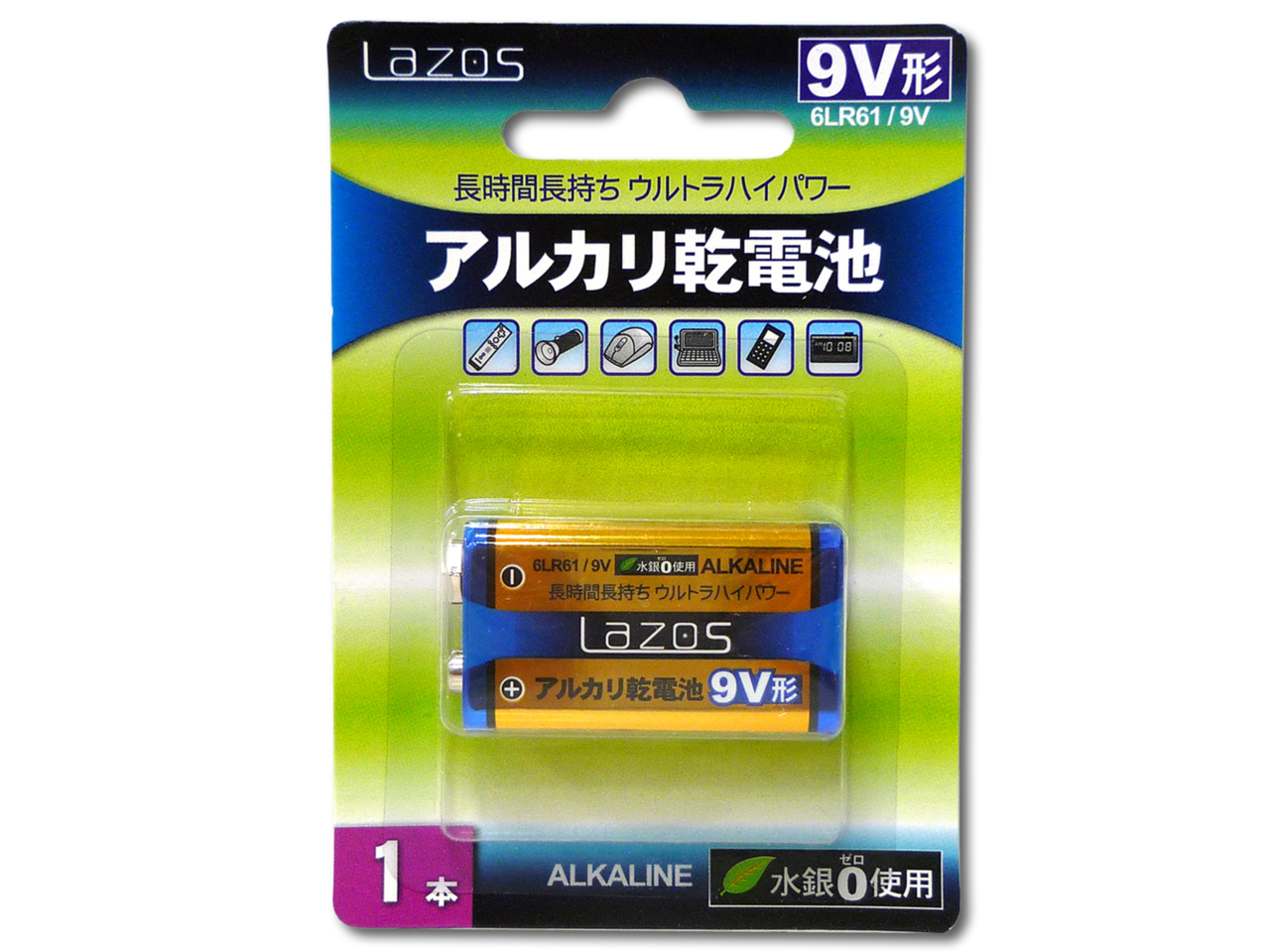 Lazos �A���J�����d�r 9V�` 1�{�p�b�N LA-9VX1 �̐��i�摜