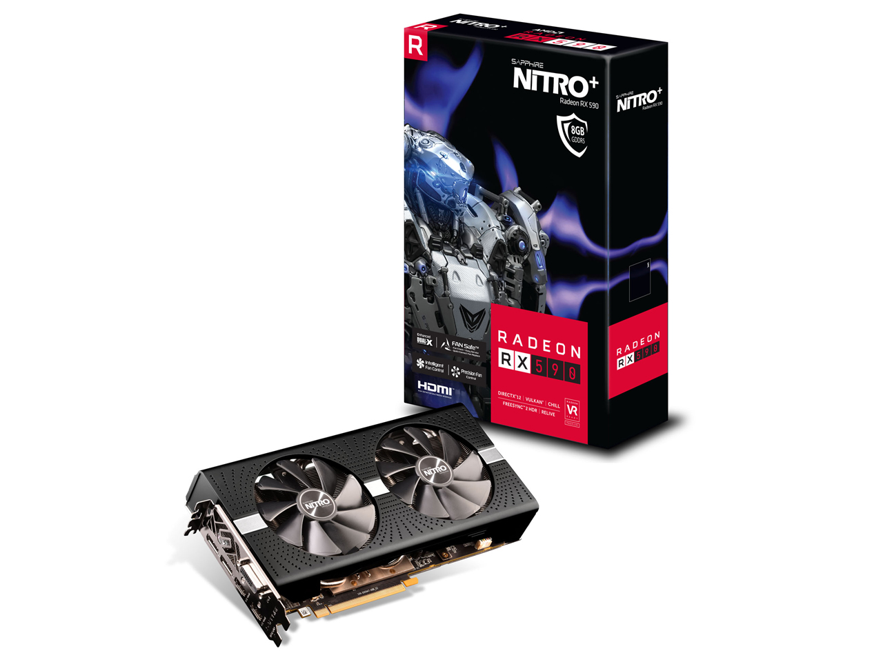 SAPPHIRE NITRO+ RADEON RX 590 8G GDDR5 DUAL HDMI/DVI-D/DUAL DP W/BP OC (UEFI) [PCIExp 8GB] �̐��i�摜