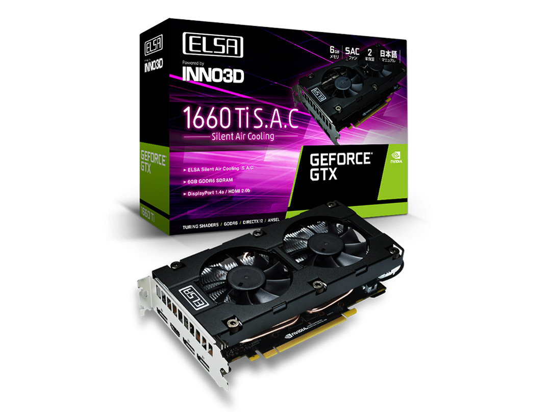 ELSA GeForce GTX 1660 Ti S.A.C GD1660-6GERTS [PCIExp 6GB] �̐��i�摜