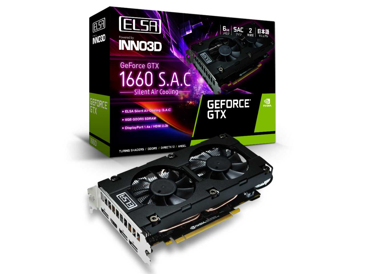 ELSA GeForce GTX 1660 S.A.C GD1660-6GERS [PCIExp 6GB] �̐��i�摜