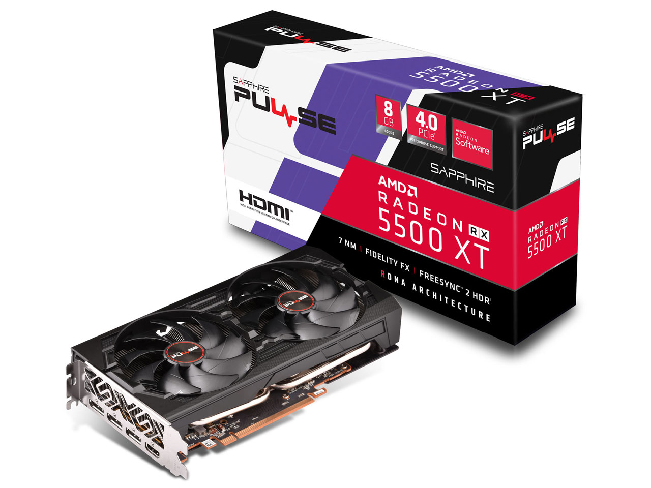 SAPPHIRE PULSE RADEON RX 5500 XT 8G GDDR6 HDMI/TRIPLE DP OC W/BP (UEFI) [PCIExp 8GB] �̐��i�摜
