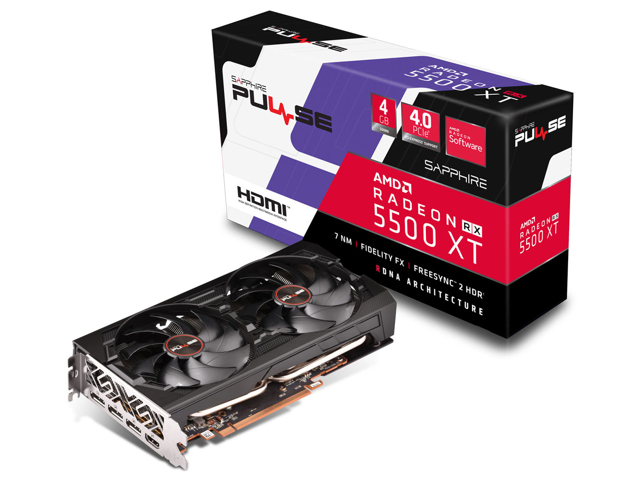 SAPPHIRE PULSE RADEON RX 5500 XT 4G GDDR6 HDMI/TRIPLE DP OC W/BP (UEFI) [PCIExp 4GB] �̐��i�摜