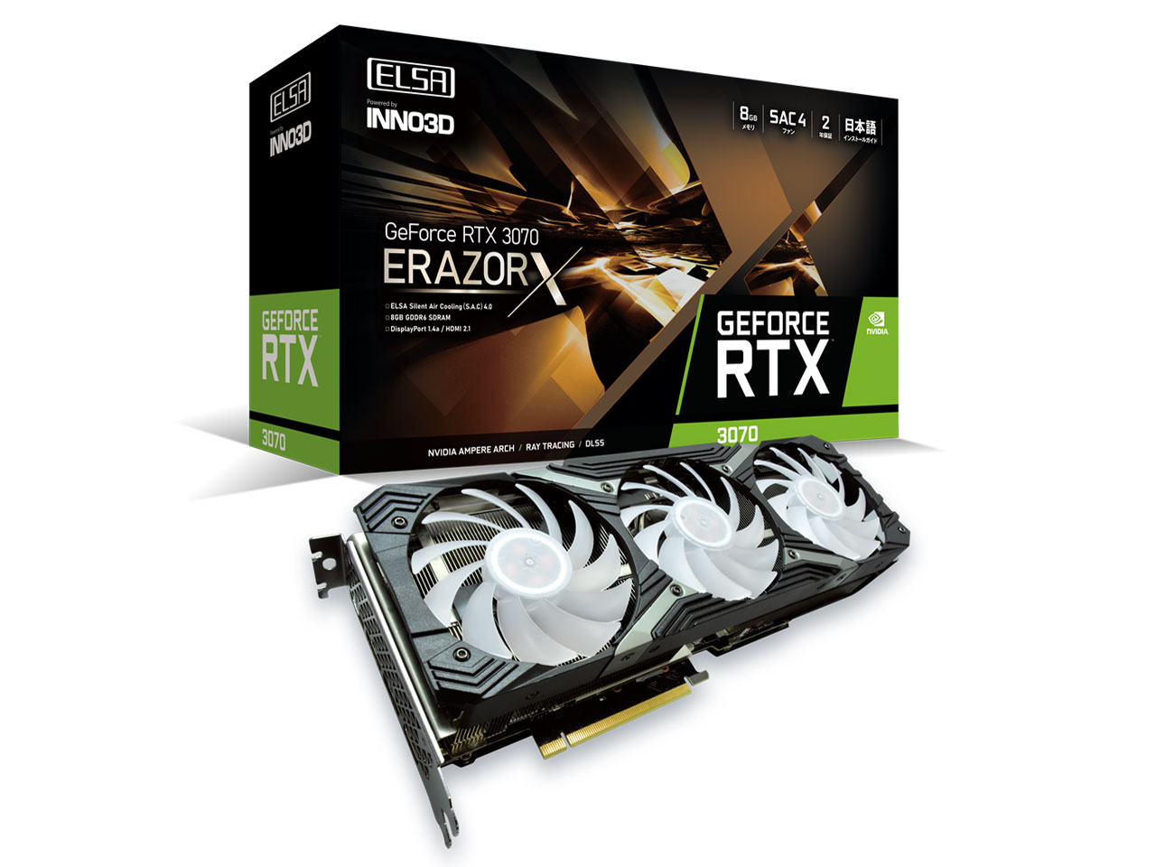 ELSA GeForce RTX 3070 ERAZOR X GD3070-8GEREZX [PCIExp 8GB] �̐��i�摜
