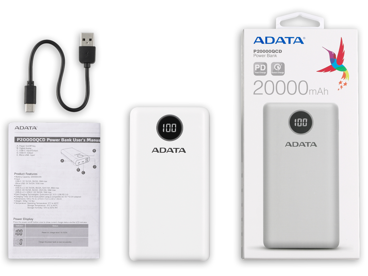 Power Bank AP20000QCD-DGT-CWH [�z���C�g]