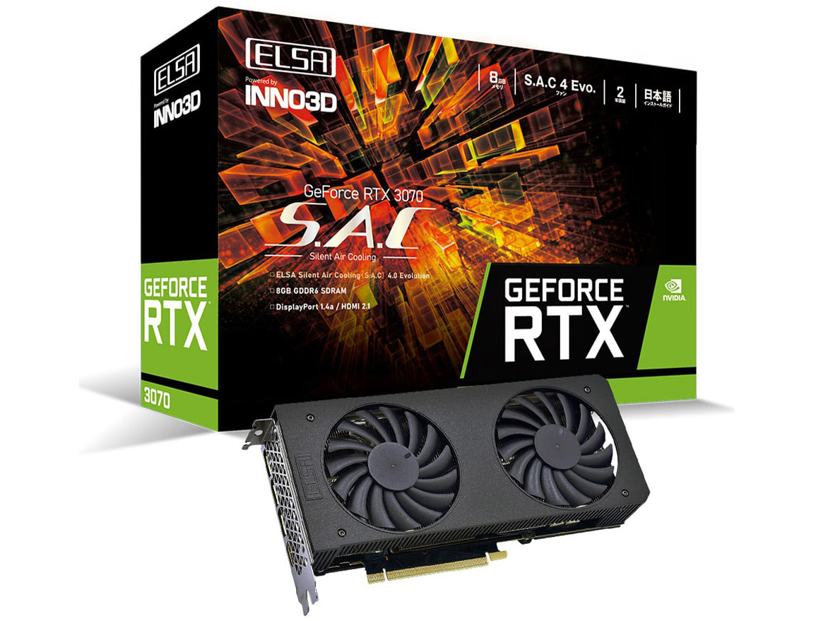 ELSA GeForce RTX 3070 S.A.C GD3070-8GERS [PCIExp 8GB] �̐��i�摜