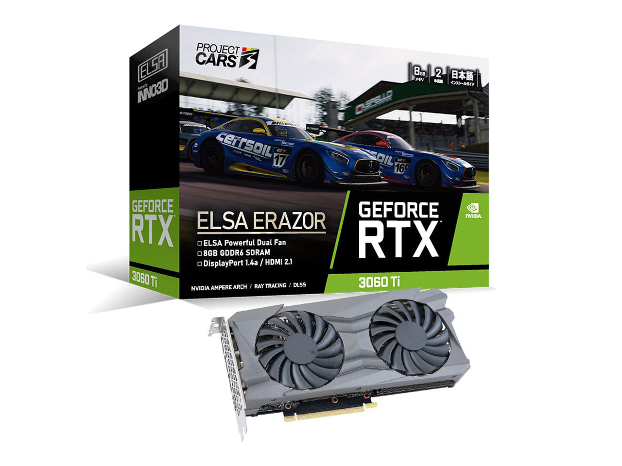 ELSA GeForce RTX 3060 Ti ERAZOR LHR GD3060T-8GEREZH [PCIExp 8GB] �̐��i�摜