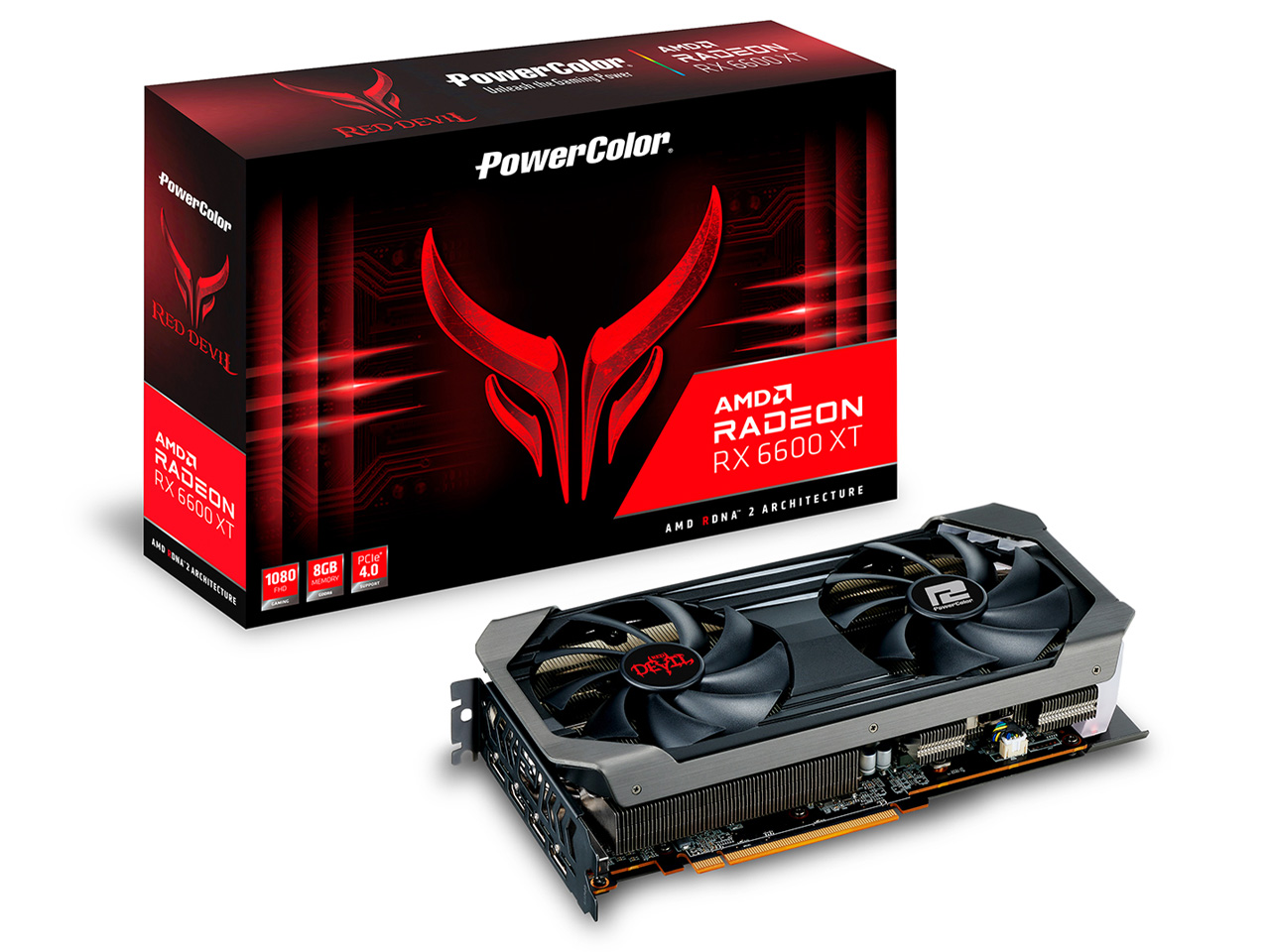 PowerColor Red Devil AMD Radeon RX 6600XT 8GB GDDR6 AXRX 6600XT 8GBD6-3DHE/OC [PCIExp 8GB] �̐��i�摜