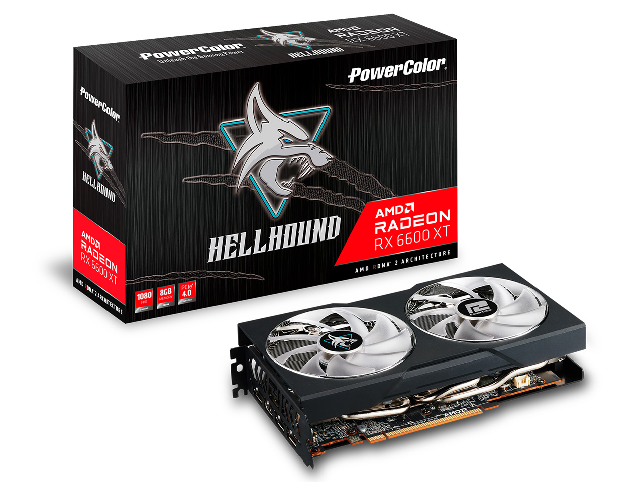 PowerColor Hellhound AMD Radeon RX 6600XT 8GB GDDR6 AXRX 6600XT 8GBD6-3DHL/OC [PCIExp 8GB] �̐��i�摜