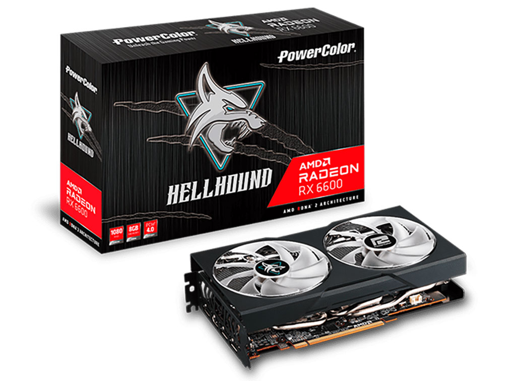 PowerColor Hellhound AMD Radeon RX 6600 8GB GDDR6 AXRX 6600 8GBD6-3DHL [PCIExp 8GB] �̐��i�摜