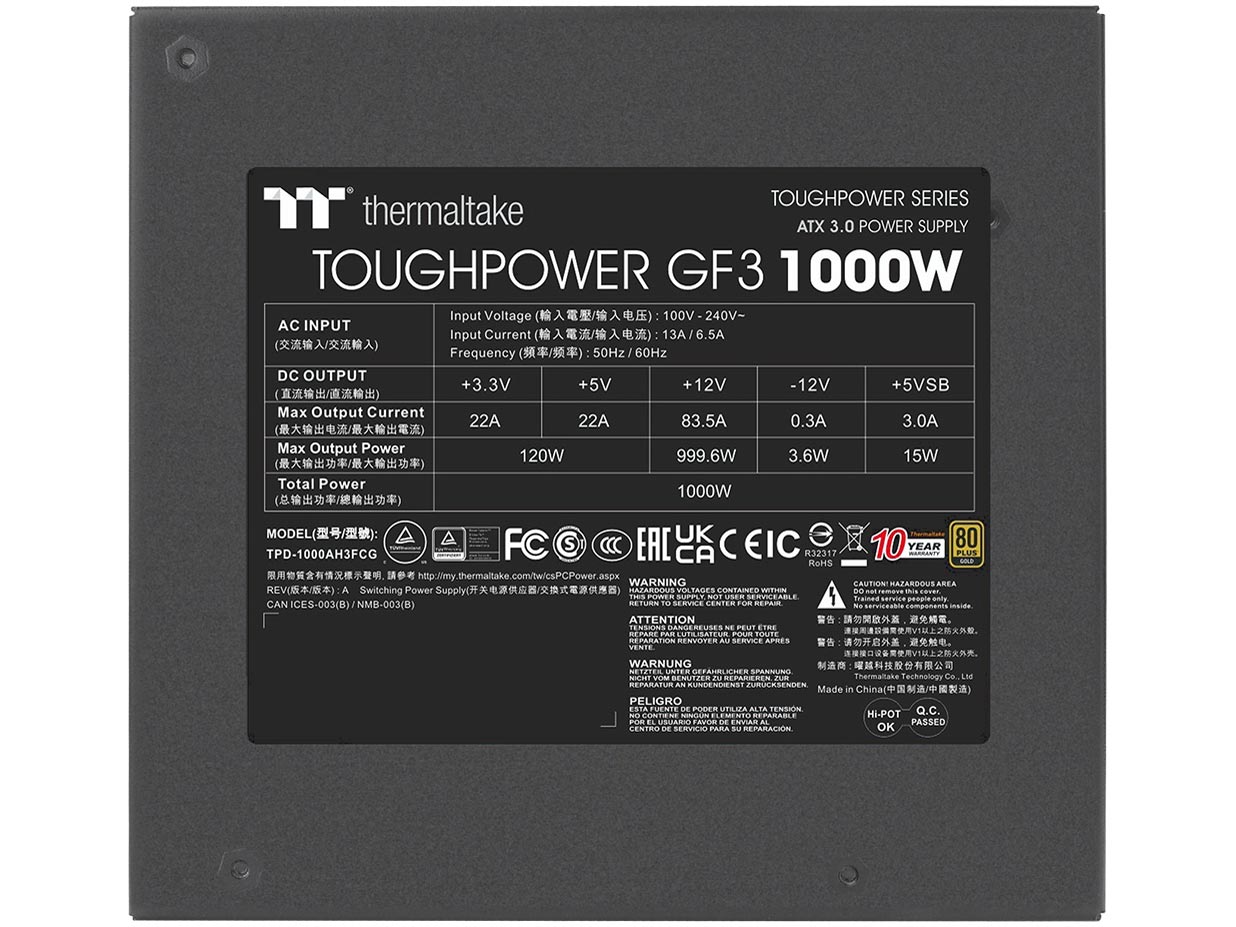 TOUGHPOWER GF3 1000W PCI Gen5.0 GOLD PS-TPD-1000FNFAGJ-4 [Black]