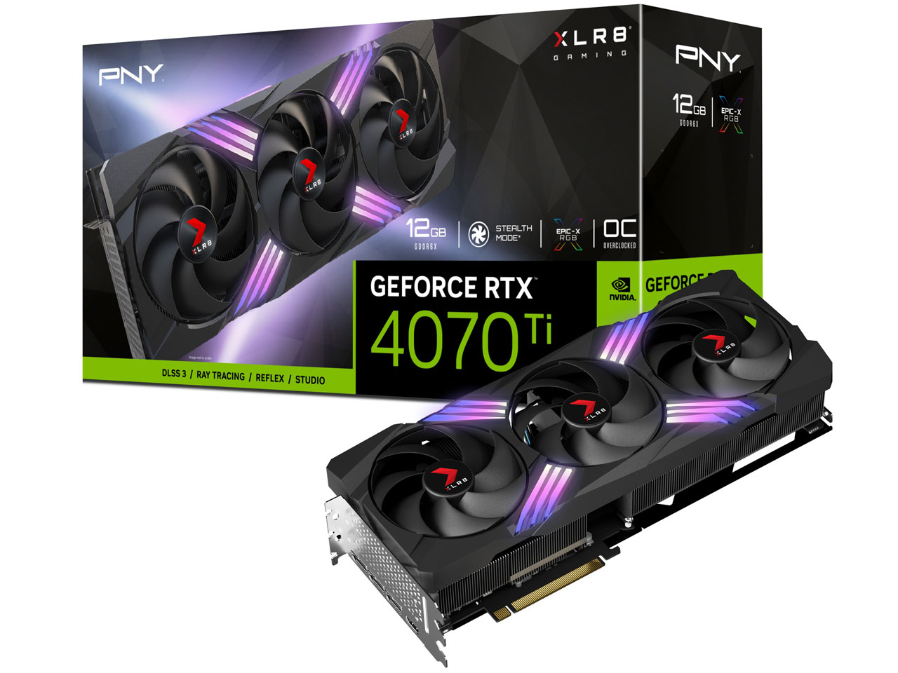 GeForce RTX 4070 Ti 12GB XLR8 �Q�[�~���O VERTO EPIC-X RGB �I�[�o�[�N���b�N �g���v���t�@�� VCG4070T12TFXXPB1-O [PCIExp 12GB] �̐��i�摜