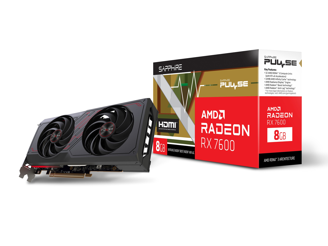 SAPPHIRE PULSE Radeon RX 7600 GAMING 8GB GDDR6 [PCIExp 8GB] �̐��i�摜