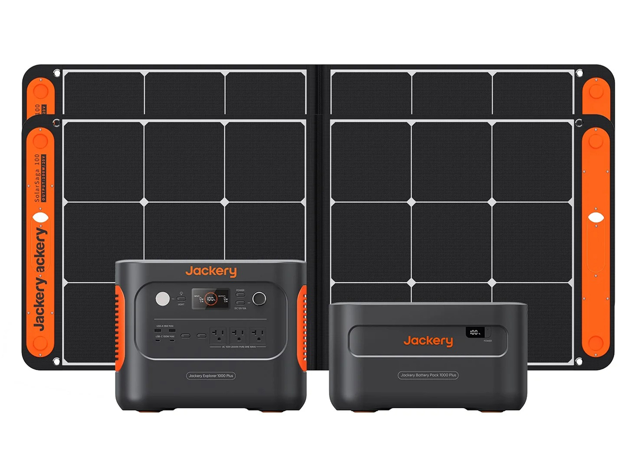 Jackery Solar Generator �|�[�^�u���d�� 1000 Plus+�g���o�b�e���[×1��+SolarSaga 100×2 �̐��i�摜