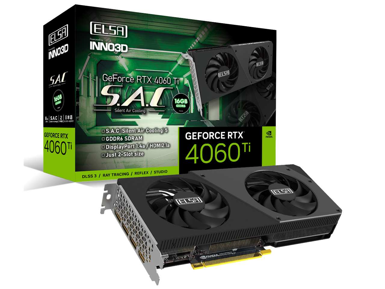 ELSA GeForce RTX 4060 Ti 16GB S.A.C GD4060T-16GERS [PCIExp 16GB] �̐��i�摜