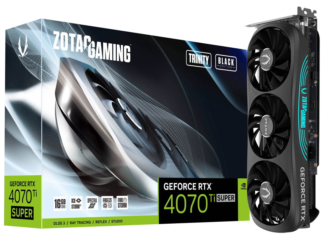 ZOTAC GAMING GeForce RTX 4070 Ti SUPER Trinity Black Edition 16GB GDDR6X ZT-D40730D-10P [PCIExp 16GB] �̐��i�摜