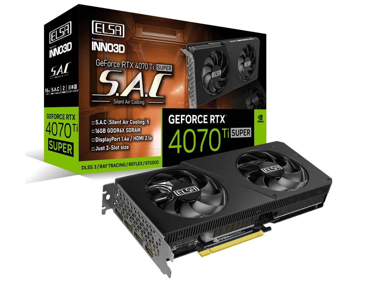 ELSA GeForce RTX 4070 Ti SUPER S.A.C GD4070TS-16GERS [PCIExp 16GB] �̐��i�摜