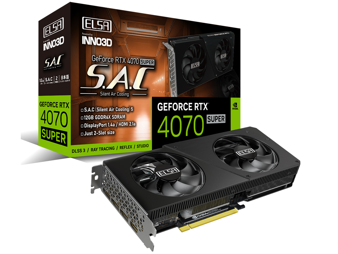 ELSA GeForce RTX 4070 SUPER S.A.C GD4070S-12GERS [PCIExp 12GB] �̐��i�摜