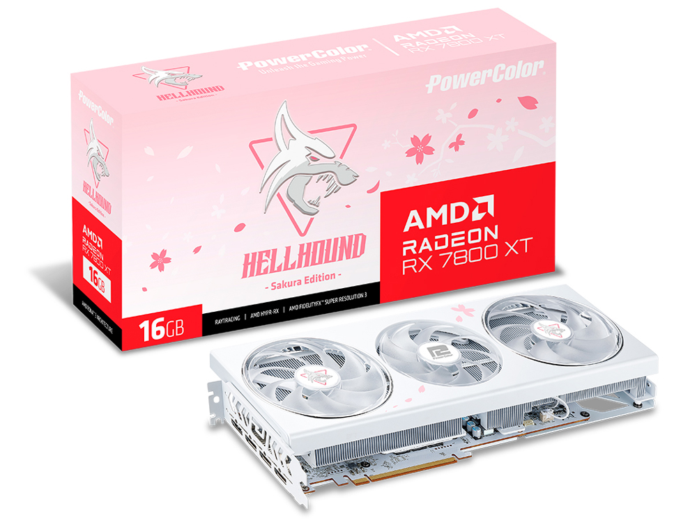 PowerColor Hellhound Sakura AMD Radeon RX 7800 XT 16GB GDDR6 RX7800XT 16G-L/OC/SAKURA [PCIExp 16GB] �̐��i�摜