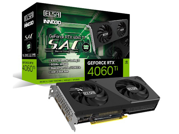 ELSA GeForce RTX 4060 Ti 8GB S.A.C V2 GD4060T-8GERS2 [PCIExp 8GB] �̐��i�摜