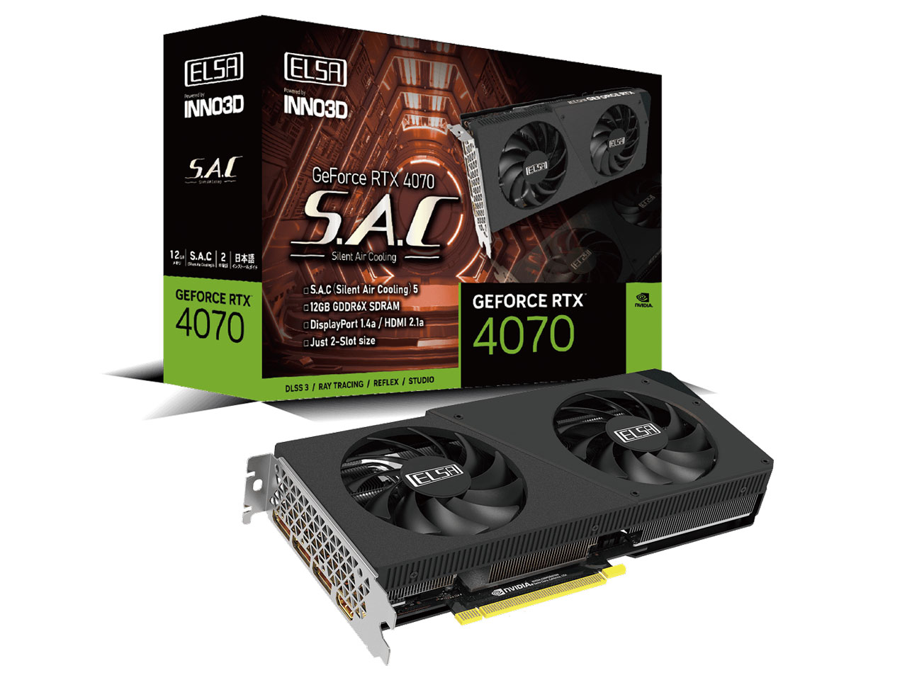 ELSA GeForce RTX 4070 S.A.C V2 GD4070-12GERS2 [PCIExp 12GB] �̐��i�摜