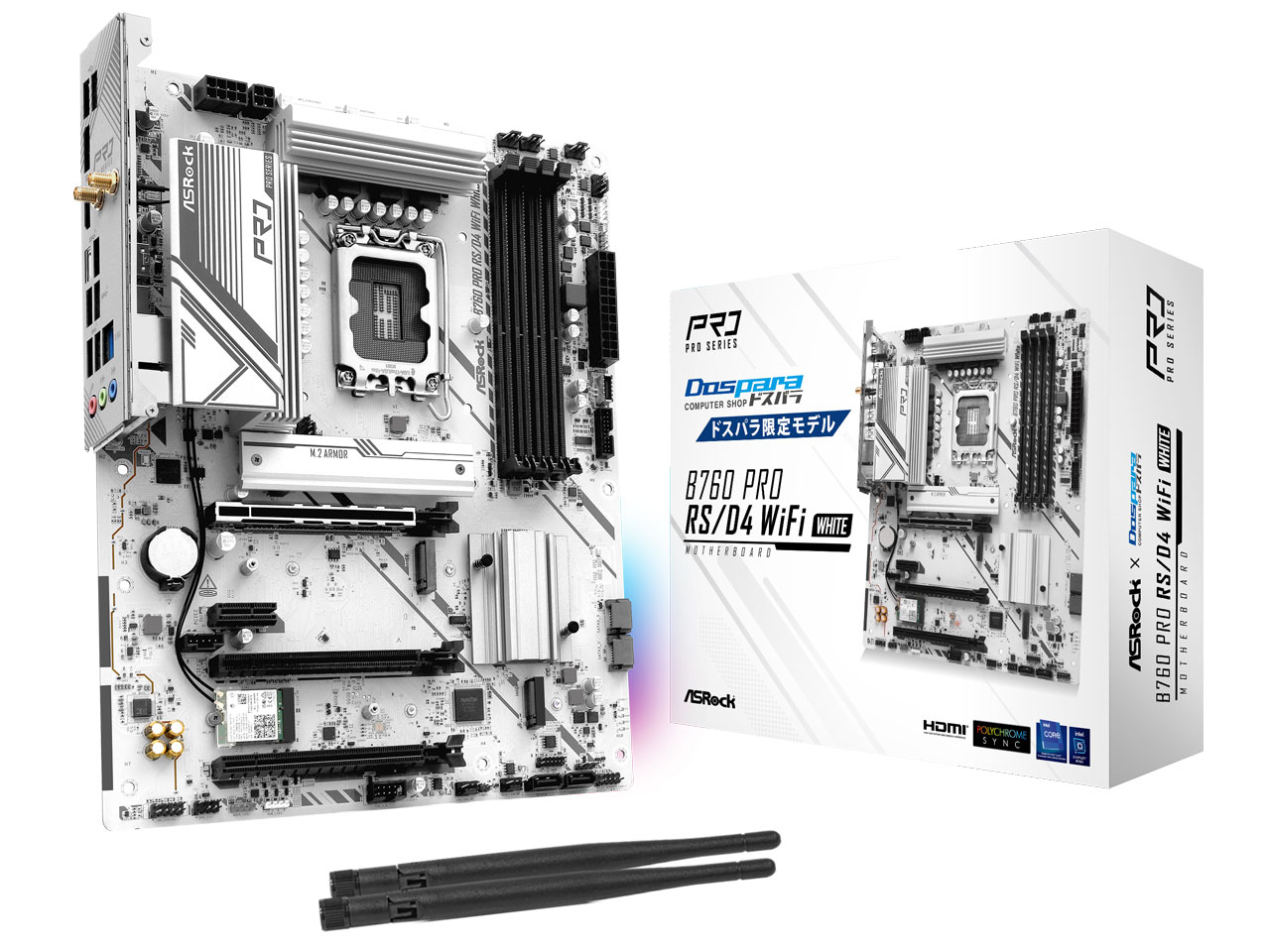 B760 Pro RS/D4 WiFi White (B760 1700 ATX) �h�X�p�����胂�f�� �̐��i�摜