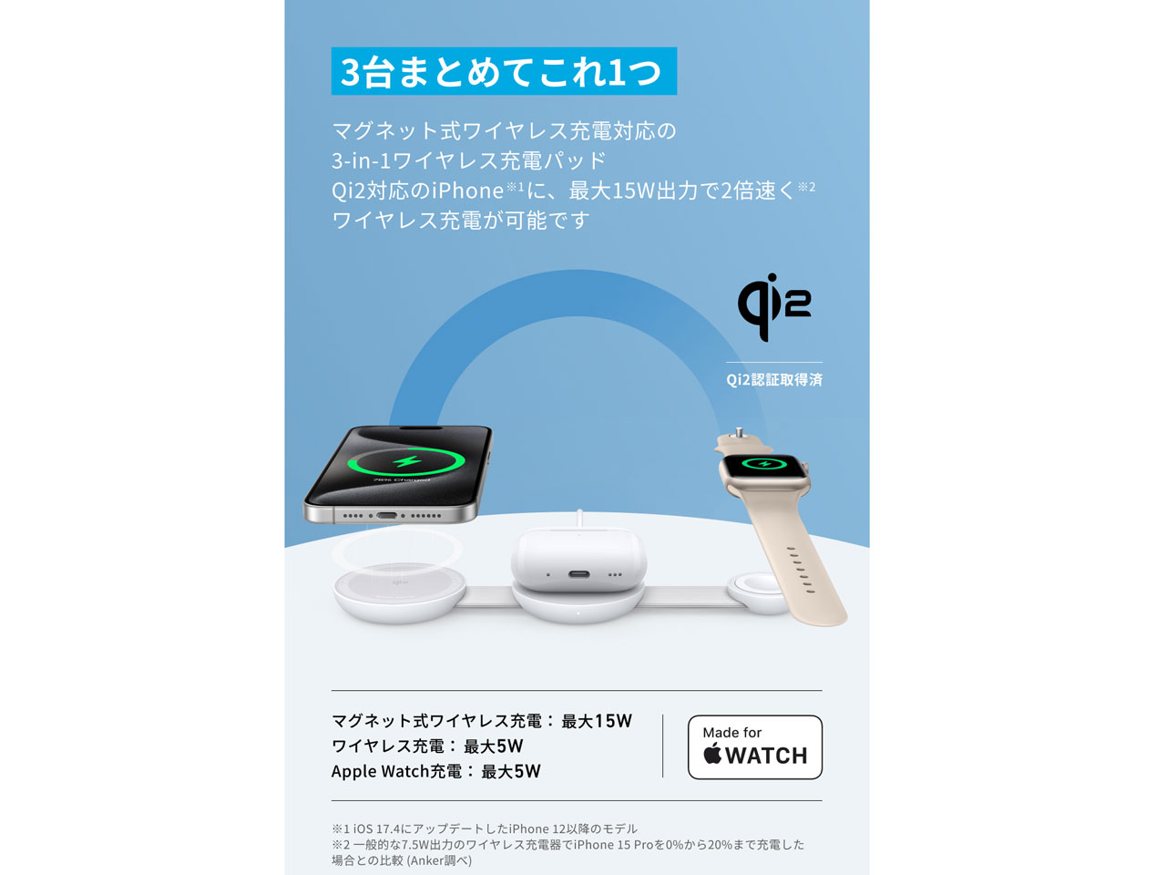 MagGo Wireless Charging Station (3-in-1 Foldable Pad) B25M8N21 [�z���C�g]