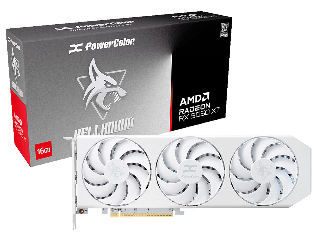 PowerColor Hellhound Spectral White AMD Radeon RX 9060 XT 16GB GDDR6 RX9060XT 16G-L/OC/WHITE [PCIExp 16GB] �̐��i�摜