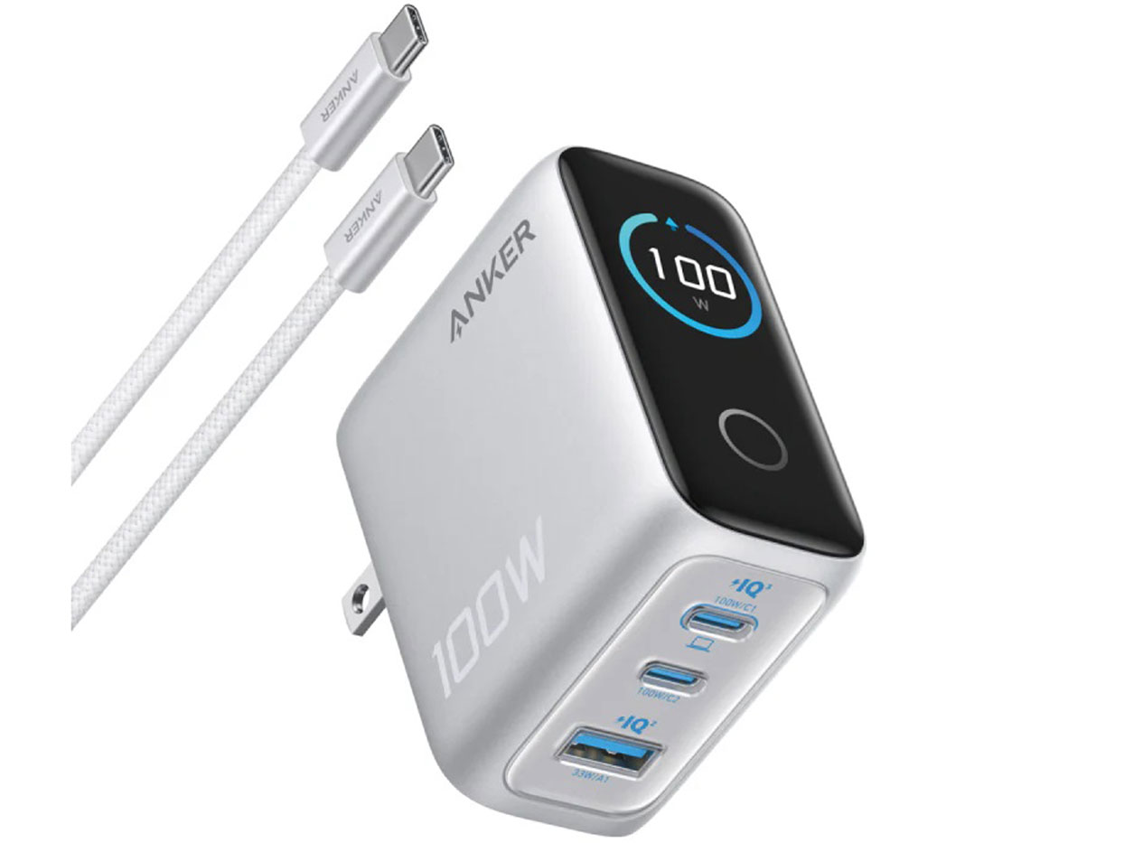 Anker Charger (100W�A3 Ports) with USB-C & USB-C�P�[�u�� B121BN41 [�V���o�[] �̐��i�摜