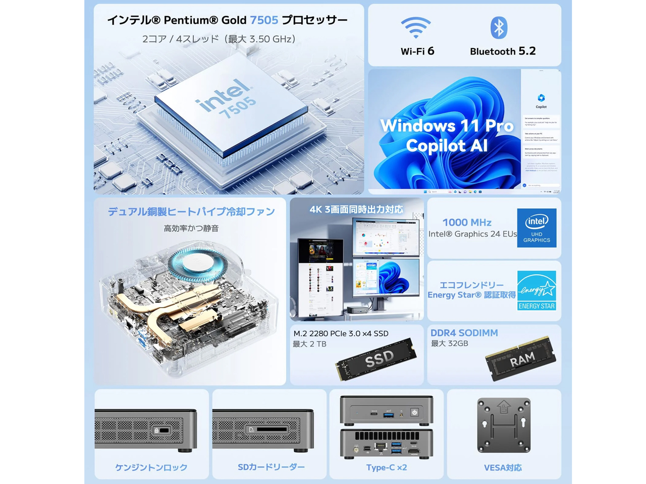 GEEKOM AIR12 Pentium Gold 7505�E16GB�������E512GB SSD���ڃ��f��