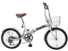 PANGAEA 折りたたみ自転車 ホワイト ノーパンク シマノ6段変速 折りたたみ自転車 カゴ・泥除け標準
