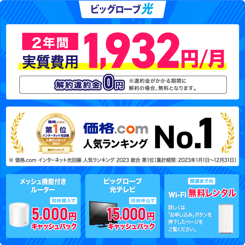 ビッグローブ光 ファミリータイプ 2年契約｜プロバイダ比較 - 価格.com