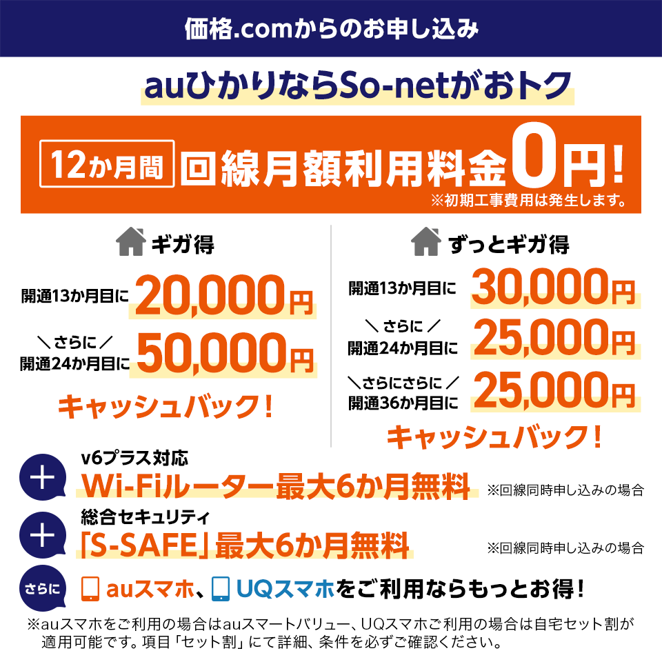 So-net 光（auひかり）ホーム ずっとギガ得プラン 3年契約｜プロバイダ比較 - 価格.com