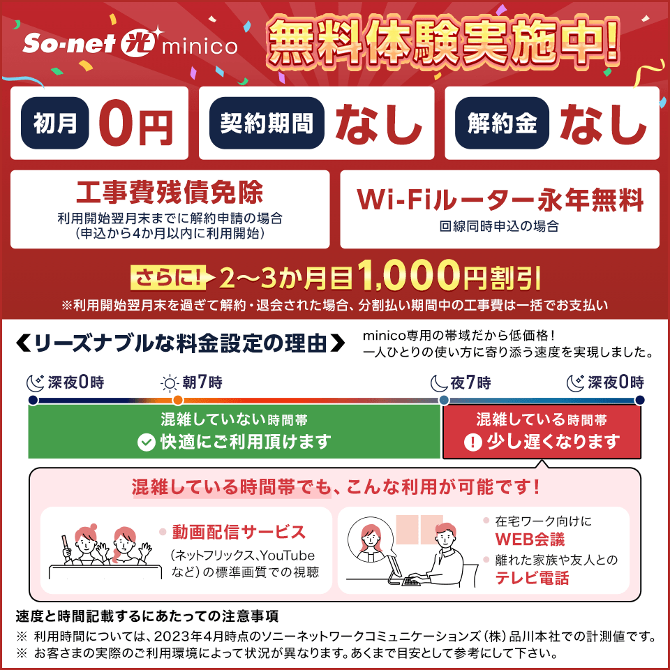 So-net 光 minico マンション 契約期間なし｜プロバイダ比較 - 価格.com