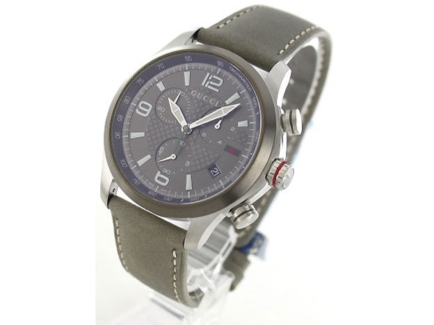 GUCCI腕時計YA126242 Gucci G Timeless Chronograph Grey Dial Grey Leather Strap Watch