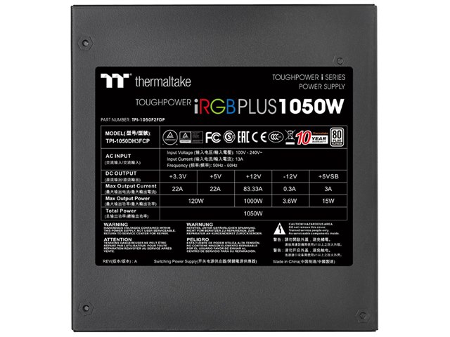 Toughpower iRGB PLUS 1050W PLATINUM PS-TPI-1050F2FDPJ-1 [Black]の